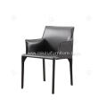 Italian minimalist black saddle leather armrest chairs